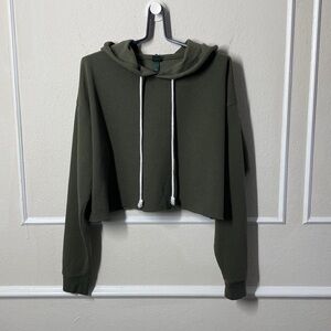 Wild Fable Dark Green Cropped Hoodie
